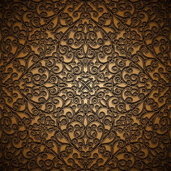 渦を巻き花模様とヴィンテージゴールド装飾の背景 中世のスタイルでアンティーク錦刺繍 — ストックベクタ
