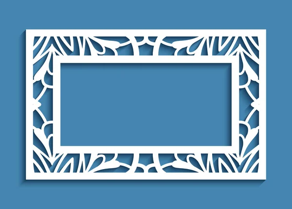 具有装饰花边边框的矩形框架 剪纸装饰为婚礼请柬设计 激光切割的精致模板 — 图库矢量图片