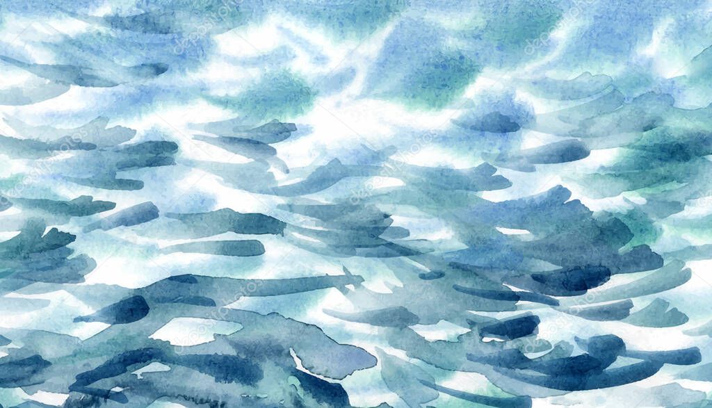 Hand painted sea water texture, abstract watercolor background