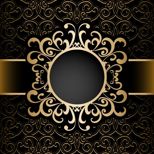Gold circle frame over pattern — Stock Vector