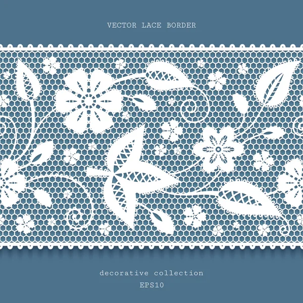 Borde de encaje blanco con patrón floral — Archivo Imágenes Vectoriales