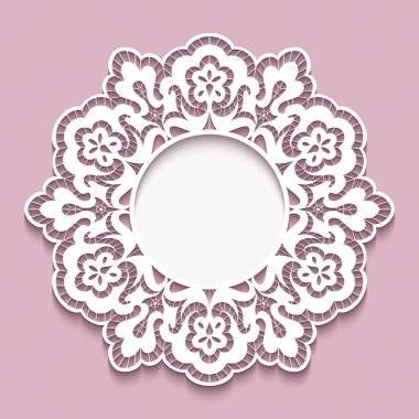 Lace doily, round cutout paper frame template,