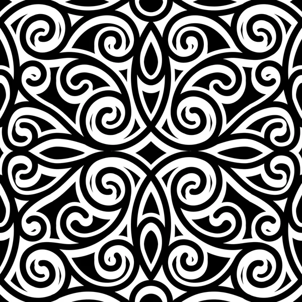 Black and white curly ornament, seamless pattern — Stock Vector