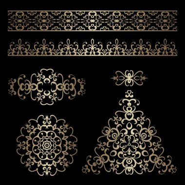 Altın Kenarlıklar ve girdap tasarım öğeleri siyah