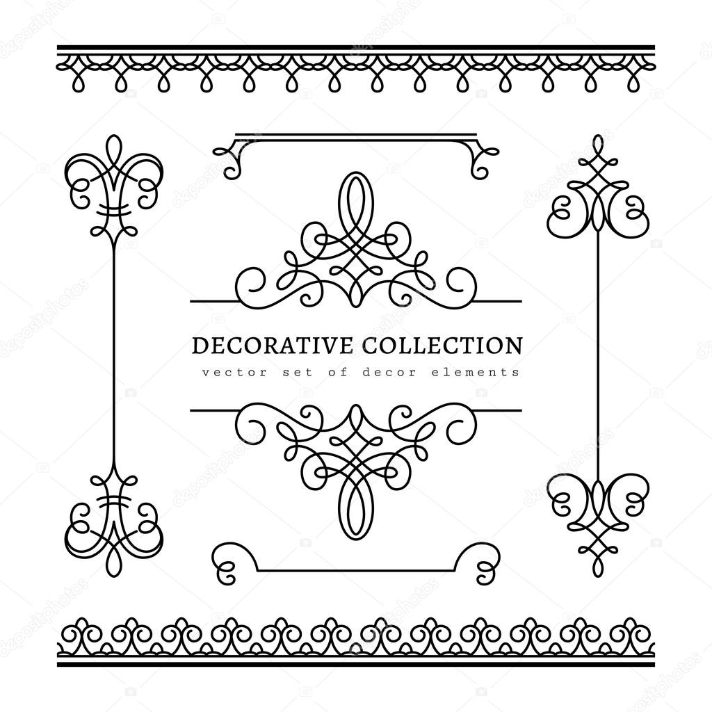 Set of vintage calligraphic vignettes and borders