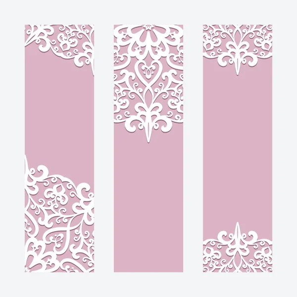 Wedding cards or banners with lace ornament — Stock Vector