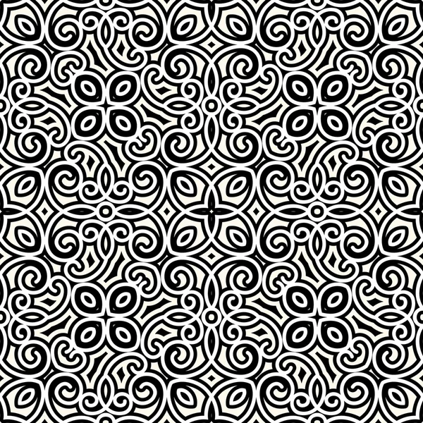 Svarta och vita swirly prydnad, sömlösa mönster — Stock vektor