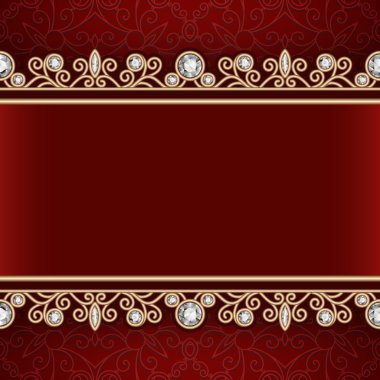 Takı kenarlıklı kırmızı zemin üzerine altın çerçeve