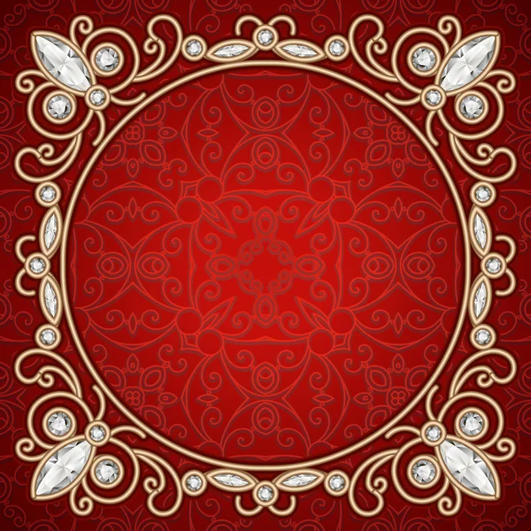 Vintage marco de joyería de oro sobre fondo rojo — Vector de stock