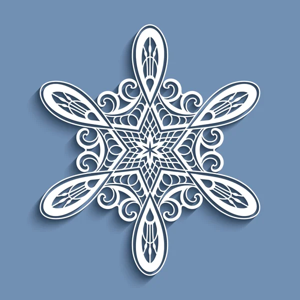 Laço de papel recorte floco de neve, ornamento de crochê — Vetor de Stock