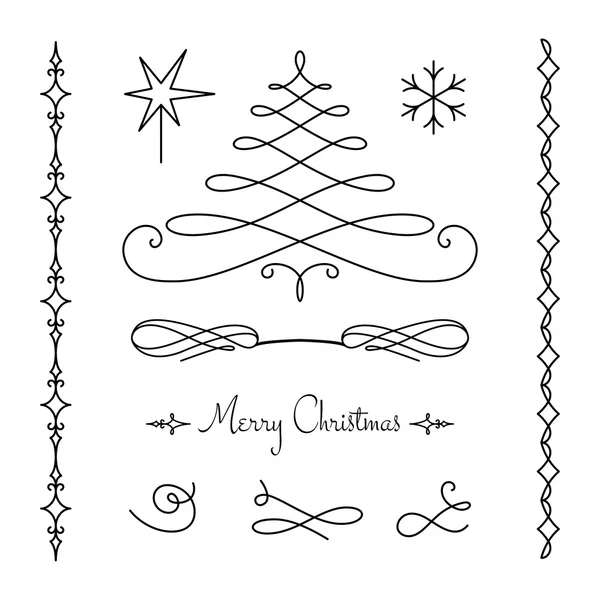 Christmas set of calligraphic decorative elements — Stock Vector