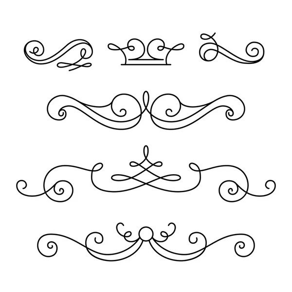 Scroll elements, set of vintage calligraphic vignettes — Stock Vector