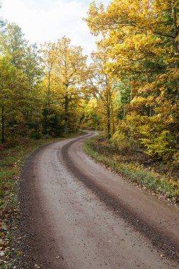 İsveç 'in Smaland şehrinde sonbahar mevsiminde dönek çakıl yolu renkleri