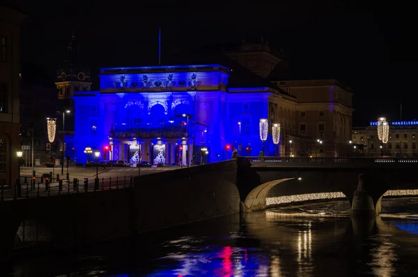 Iluminada Ópera Real de Estocolmo — Fotografia de Stock