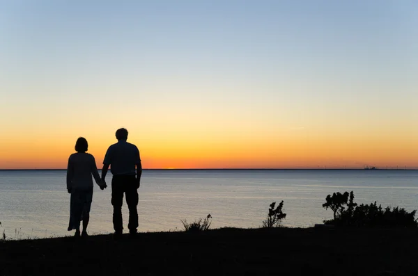 Guardando il tramonto mano nella mano — Foto Stock