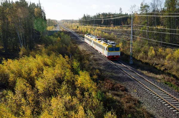 Trem no outono paisagem colorida — Fotografia de Stock