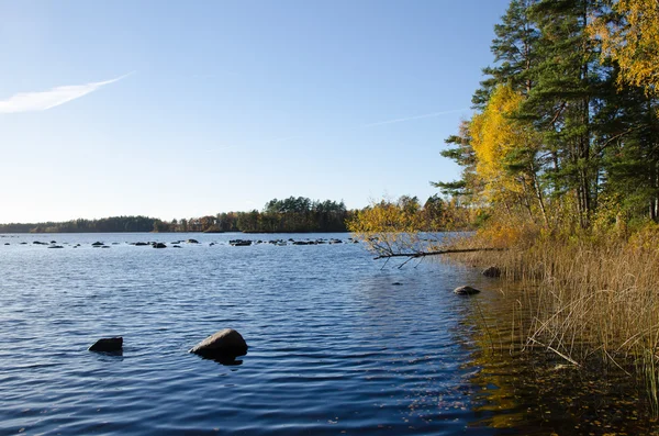Синє озеро з кольору осені — стокове фото