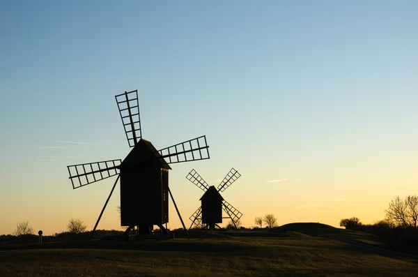 Old windmills in late evening sun — Stock Photo, Image