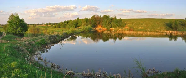 Amplio panorama del lago en verano — Foto de Stock