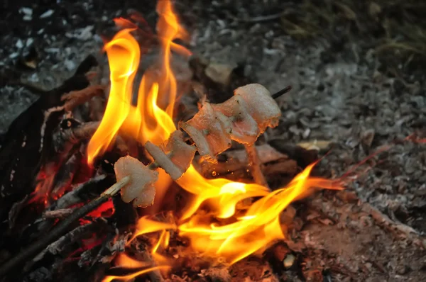 Жареная пища в огне — стоковое фото