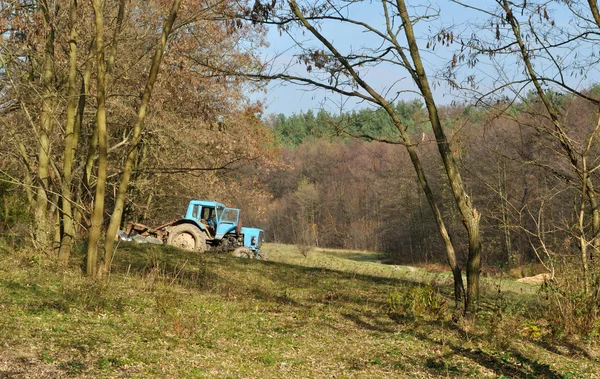 Traktor steht in der Nähe der Bäume — Stockfoto