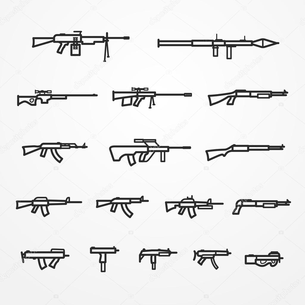 Guns and weapons set