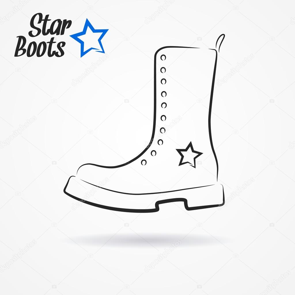 Hand drawn sketchy logo with stylized military boots and star