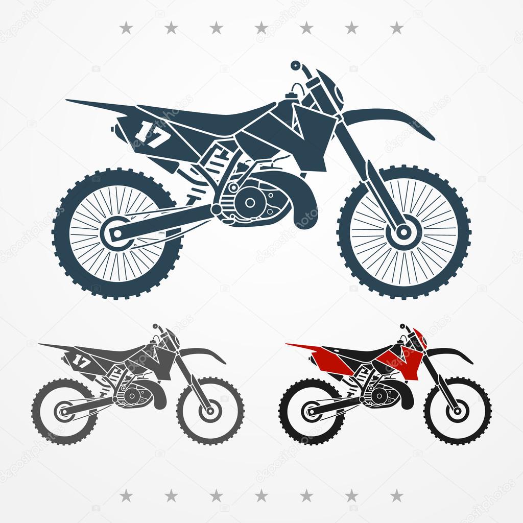 Set of three cross two-stroke flat looking motorcycles