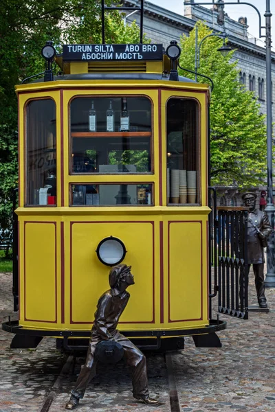 Vyborg Rusland Augustus Oude Gele Tram Uitgerust Als Barrestaurant Een — Stockfoto