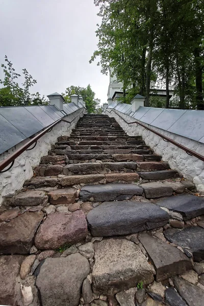 Treppe Mit Steinstufen Die Zur Kathedrale Heilig Entschlafens Kloster Puschkinskije — Stockfoto