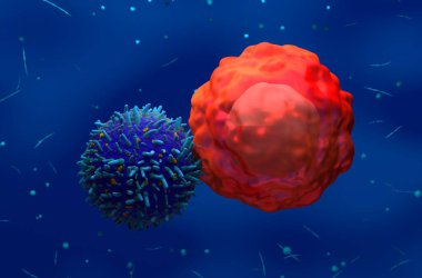 3D illüstrasyon CAR T-cell kanser hücresi saldırısı