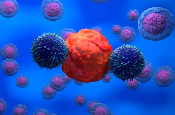Çizim Car Cell Saldırısı Kanser Hücresi Sağlıklı Hücreler — Stok fotoğraf
