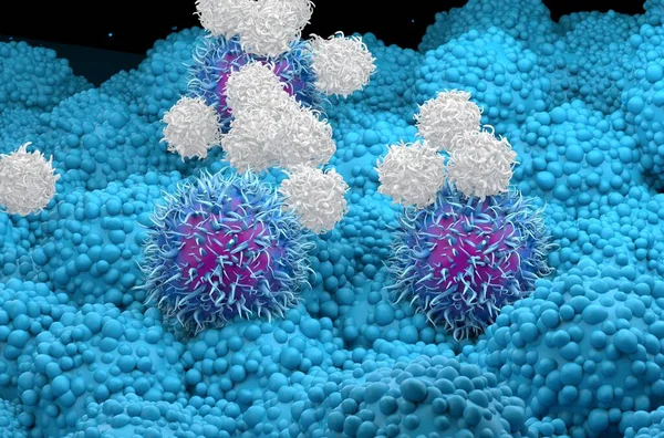 Cells Attack Pancreatic Cancer Cells Closeup Render Illustration — Stock Photo, Image