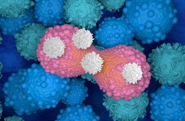 T-cells attack dividing breast cancer cell 3d illustration clipart