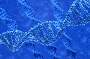Çift polinükleotit spiral DNA molekülü - izometrik görünüm 3d illüstrasyon