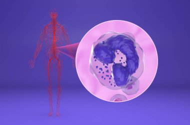 Kan akışında kronik miyelojen lösemi (CML) hücreleri - izometrik görünüm 3d illüstrasyon