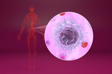 Kan akışındaki kıllı hücre lösemisi (HCL) hücreleri - izometrik görünüm 3d illüstrasyon
