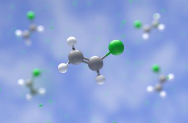 Polivinil klorür (PVC) molekülü - izometrik görünüm 3d illüstrasyon