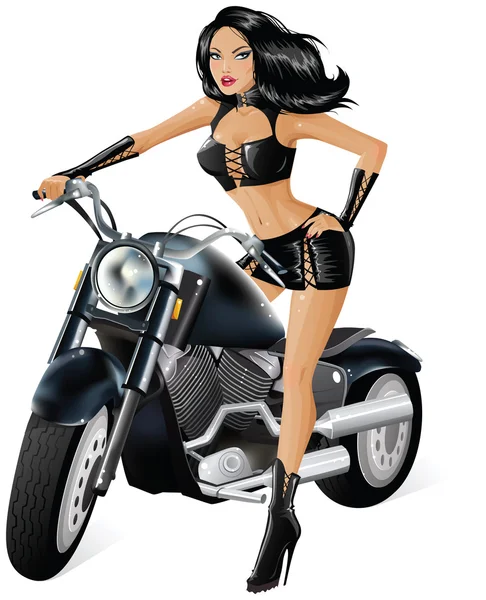 Sexy chica motociclista — Vector de stock