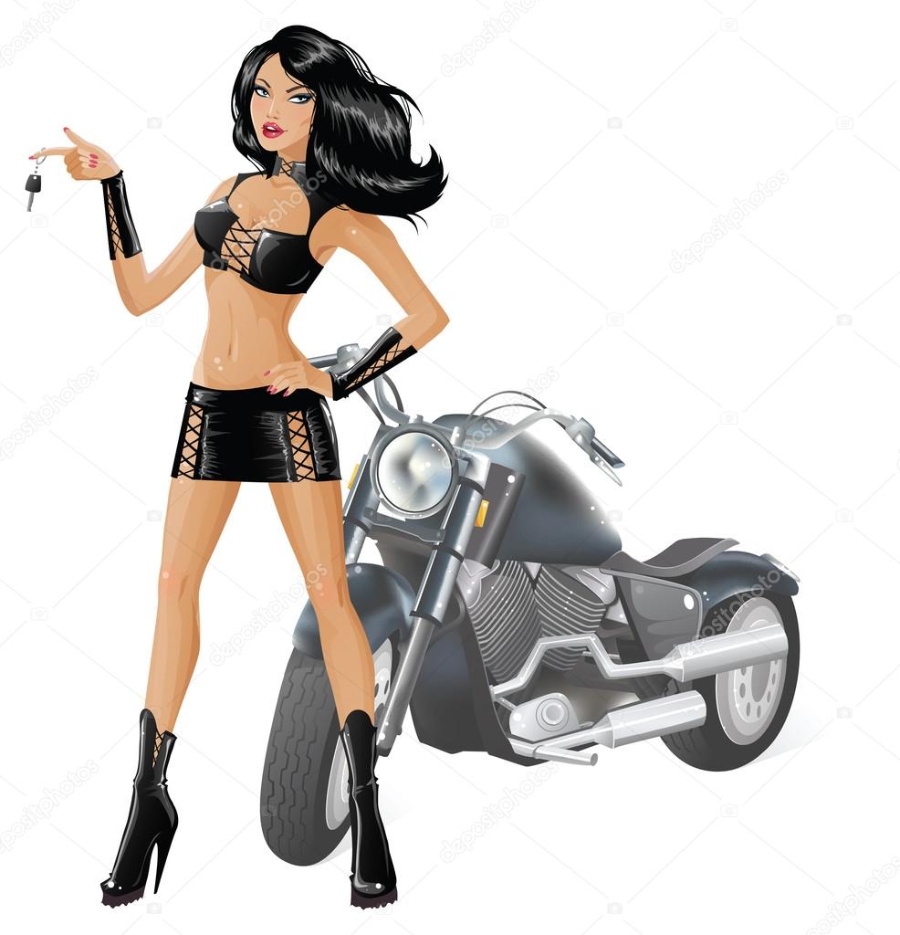 Beautiful biker girl with motorcycle