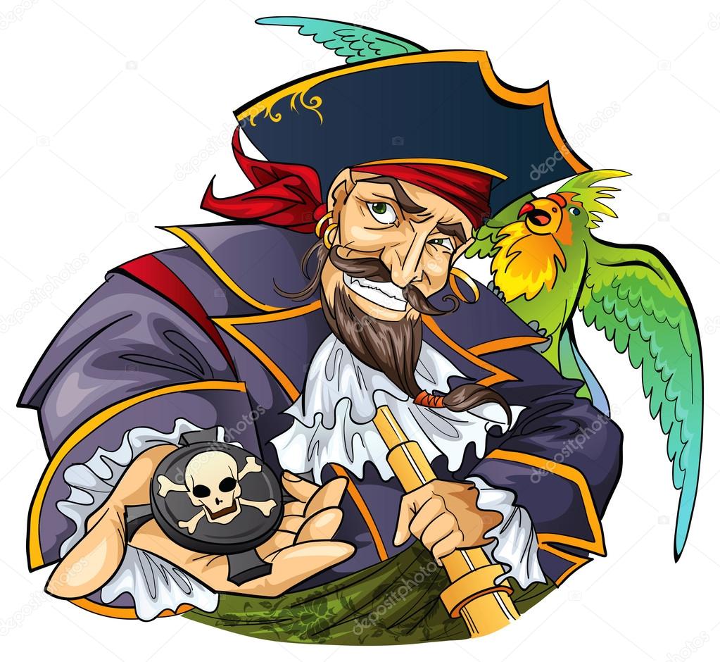 Cartoon pirate with parrot Stock Illustration by ©deedl #52278959