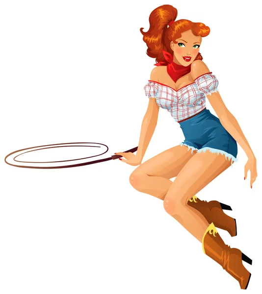 Belle cowgirl rousse — Image vectorielle