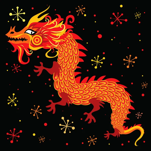 Tarjeta de felicitación con dragón — Vector de stock