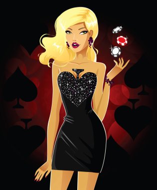 Poker kız casino simgeleri ile