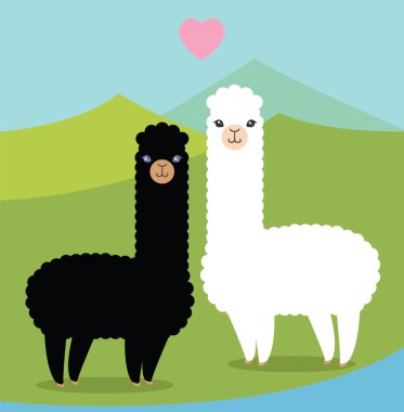 Cute alpacas in love clipart