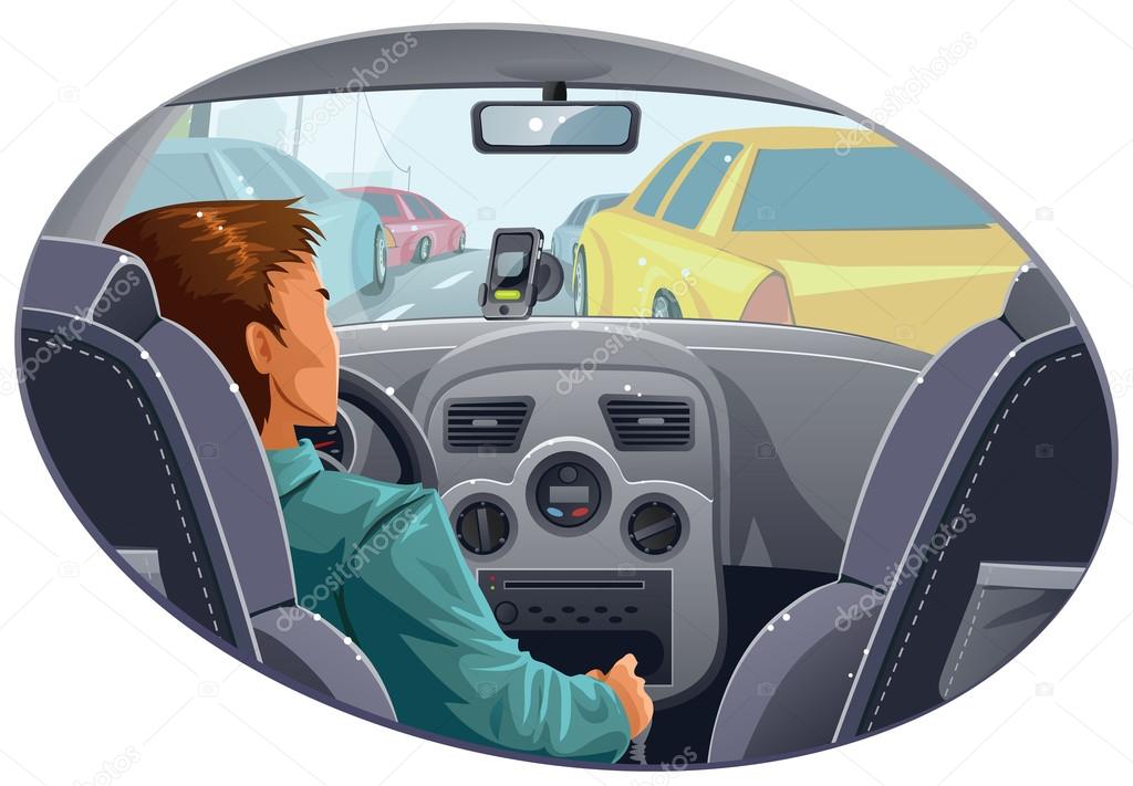 Guy in traffic with navigator