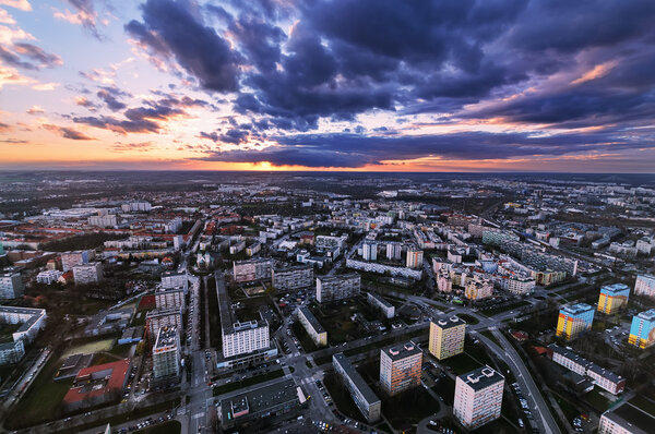 Evening over the city of Wroclaw, Poland, Europe.