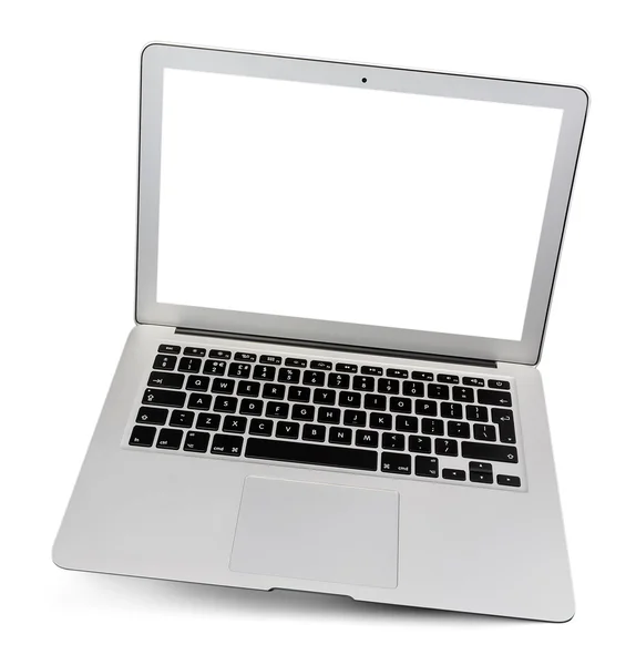 Тонкий алюмінієвий ноутбук, вид спереду, ізольований на білому — стокове фото
