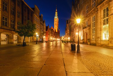 City hall gdansk, gece, Polonya