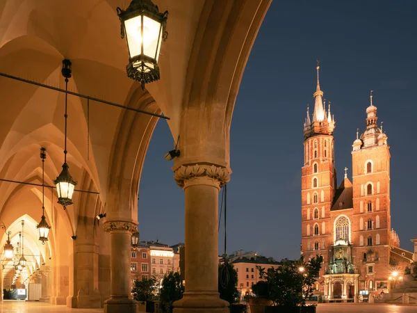 Krakow attractions in market square in the evening. Symbol of Krakow, Poland Europe. — Stock Photo, Image